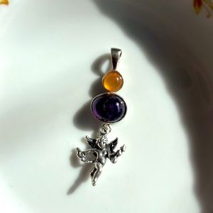 Silver Amethyst Citrine Cupid Pendant
